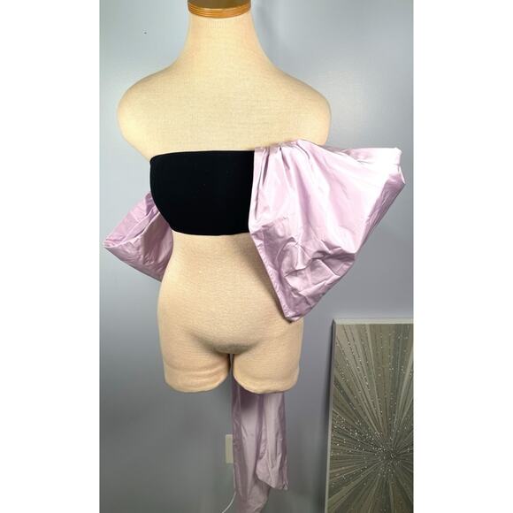 Nafsika Skourti Butterfly Puff Sleeve Black and Lilac Crop Top Size 4 - Picture 3 of 8